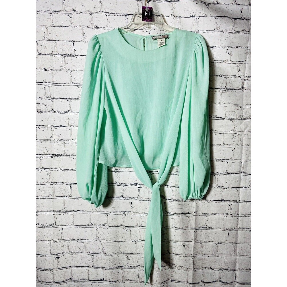 A.‎ Calin By Flying Tomato Women’s Green Long Sleeve Crop Tie Front Top Size M
